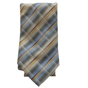 Uomo Venetto Italy Light Blue Yellow Diagonal Stripe Women Jacquard Neck Tie